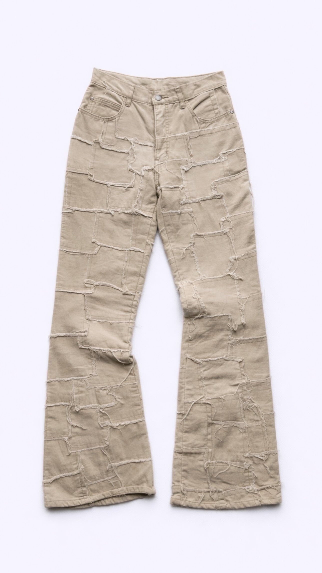 Patchwork Tan Flared Jeans