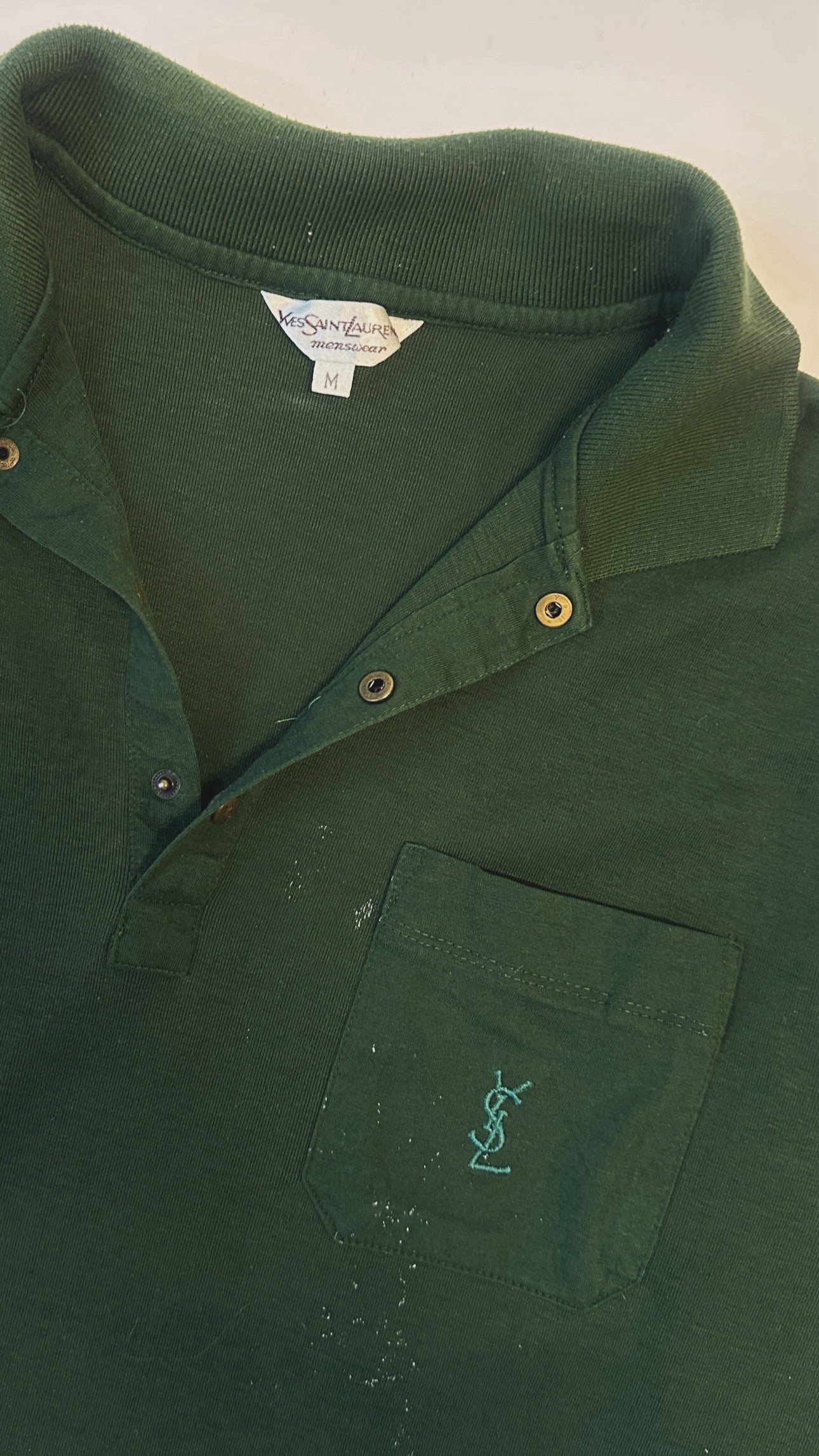 1970s YSL Green Painted Henley Shirt