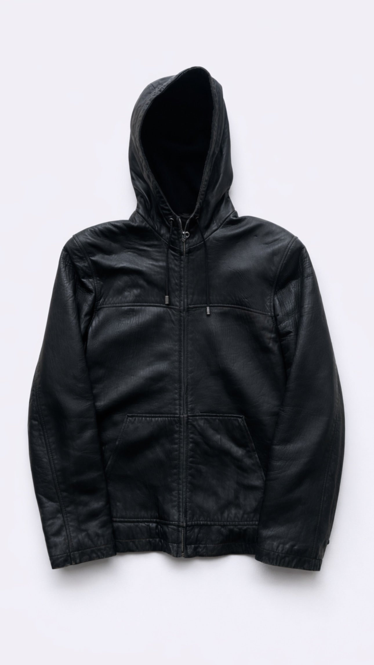 Black Leather Zip Up Hoodie