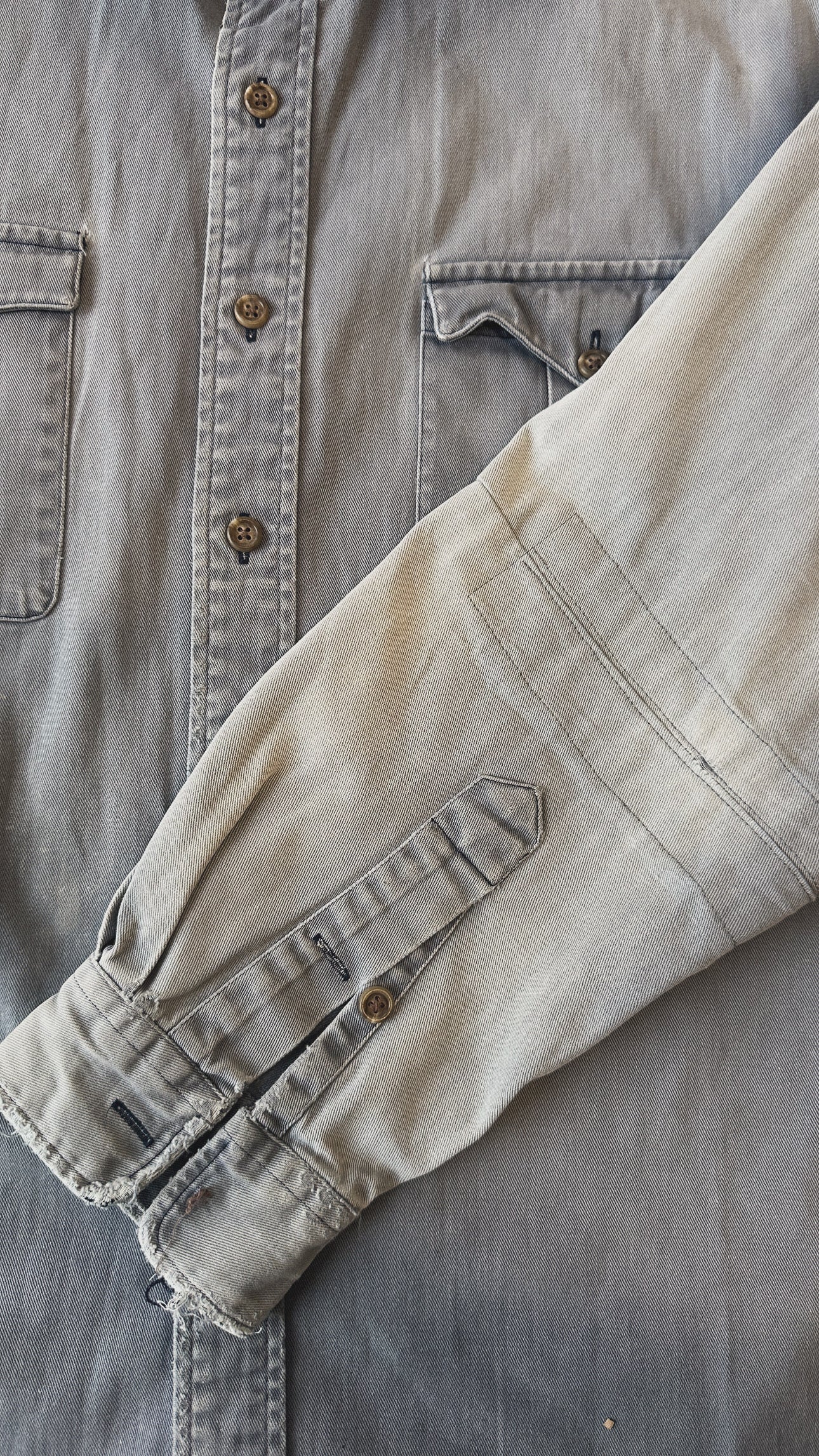 1990s Polo Ralph Lauren Faded Blue Repaired Long Sleeve Shirt